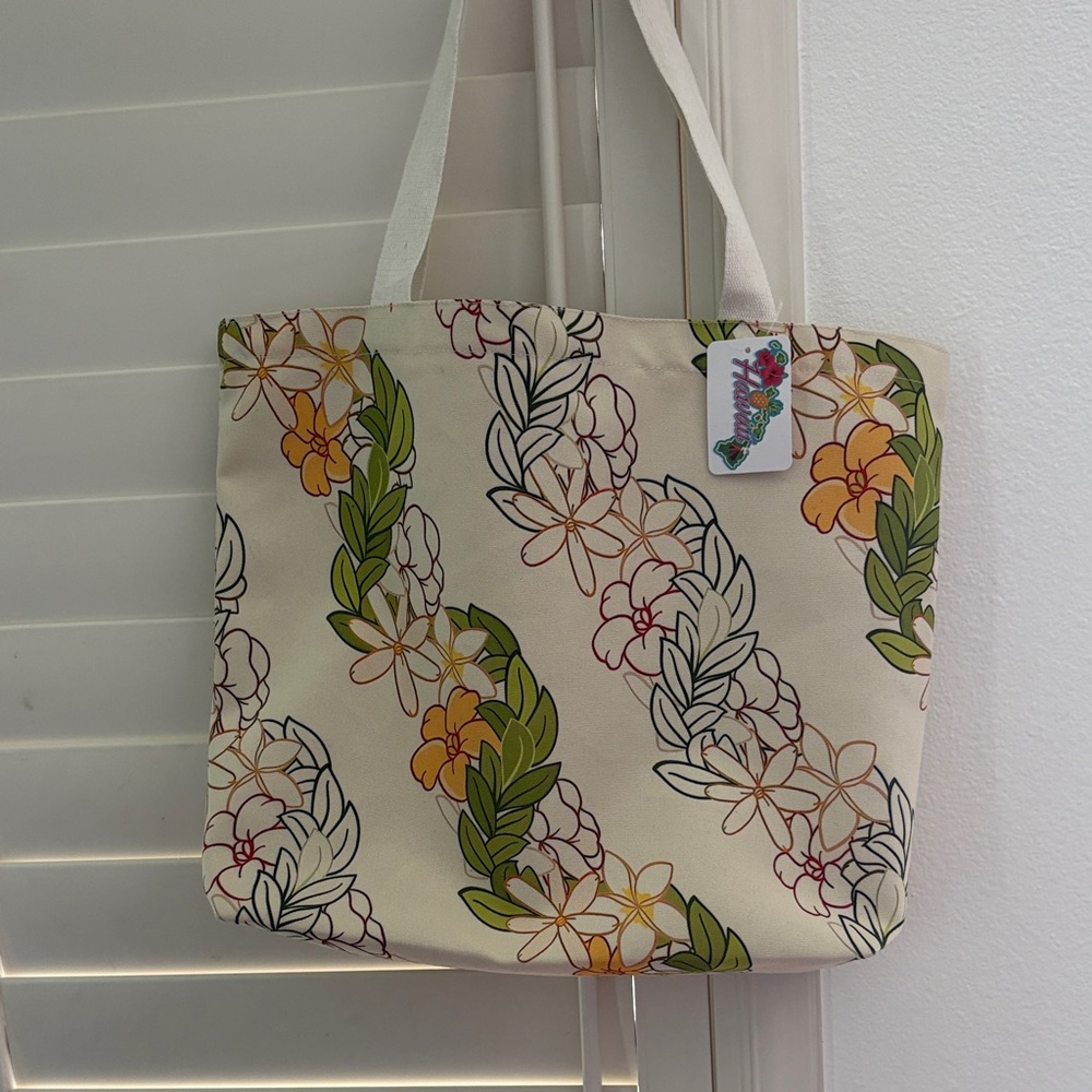 New Island Sense Floral Printed Multicolored Canvas Zippered Tote Bag